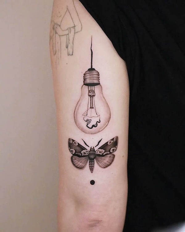 Moth and light bulb tattoo by @truecanvas