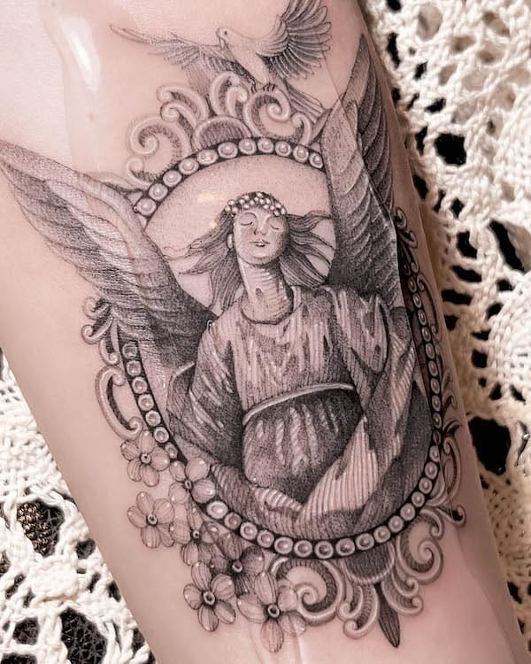 15+ Beautiful Angel Tattoo Designs for Heavenly Look! | Beautiful angel  tattoos, Picture tattoos, Angel tattoo designs