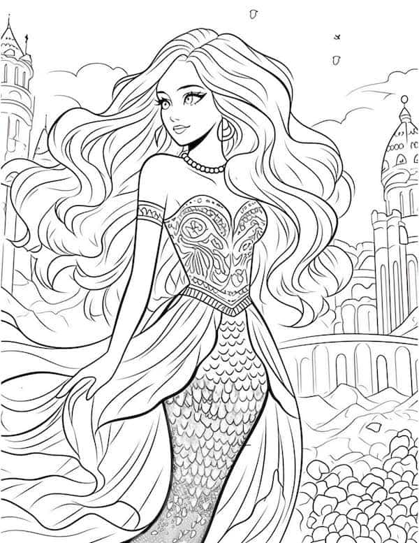 Barbie mermaid on land coloring page