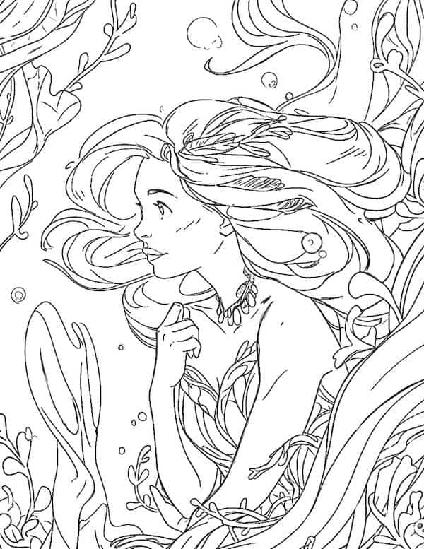 Beautiful mermaid underwater coloring page