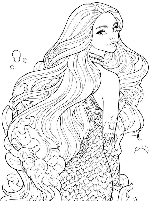Beautiful mermaid with cascading hair