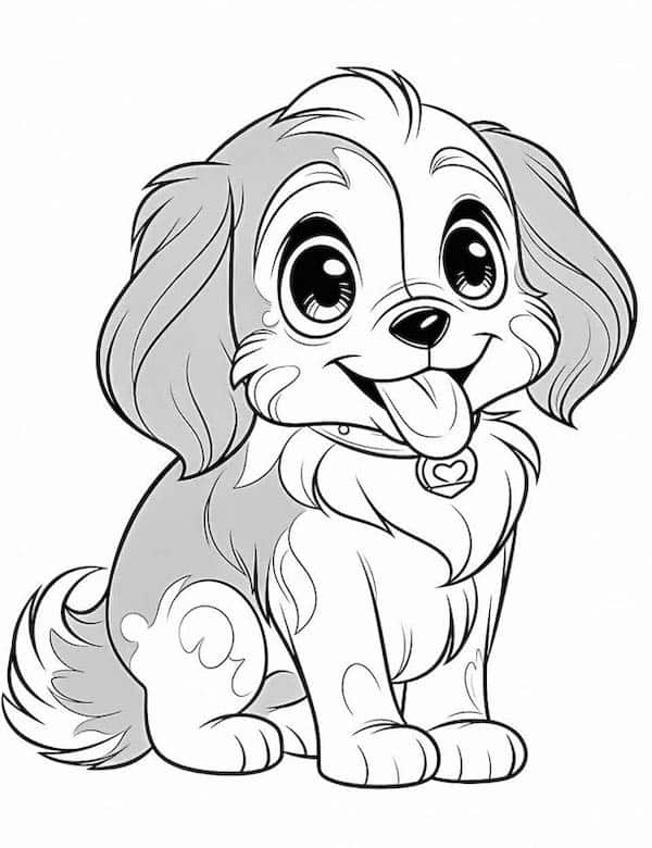 Cheerful puppy coloring page for kids