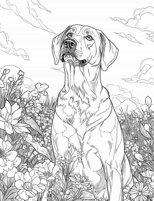Clifford in the flower garden