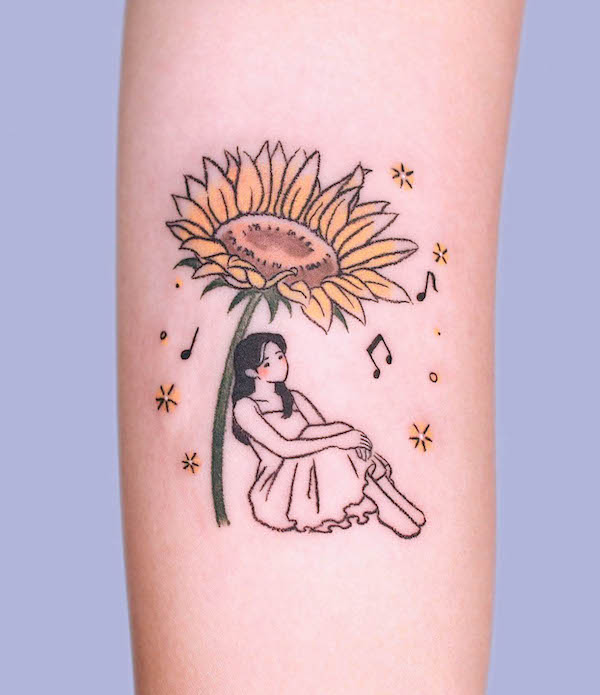 Conceptual sunflower tattoo by @minari_tattoo