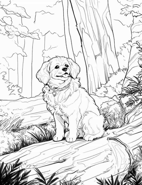 Cute dog in the wild coloring page