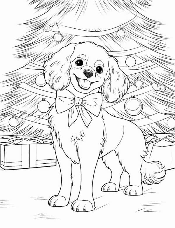 Cute dog under a Christmas tree
