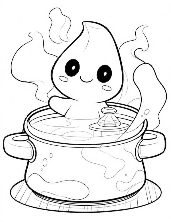 Cute ghost in a pot coloring page for kids
