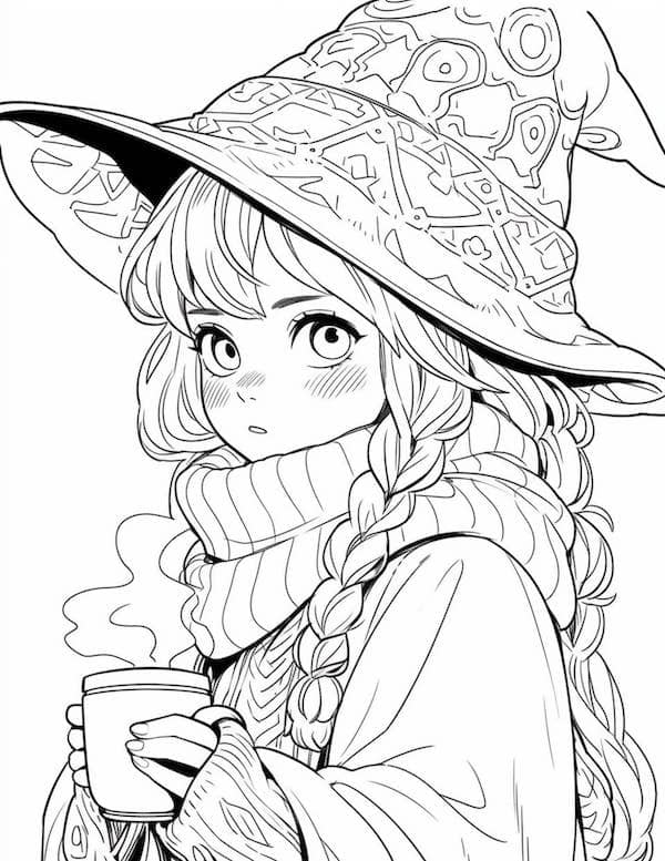 Cute witch coloring page