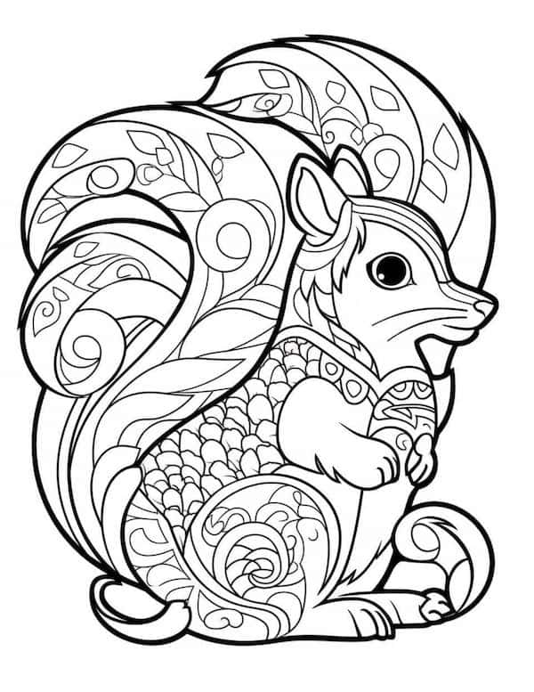 Cute mandala squirrel coloring page for kids