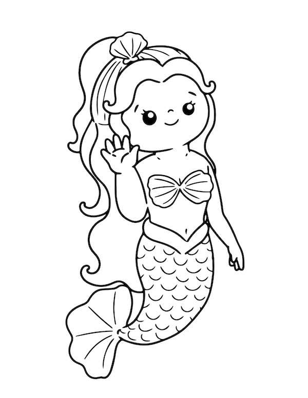 Cute mermaid coloring page for kids