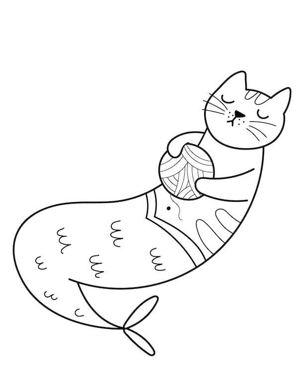 Cute sleeping cat mermaid