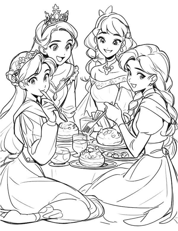 Disney princesses Thanksgiving coloring page