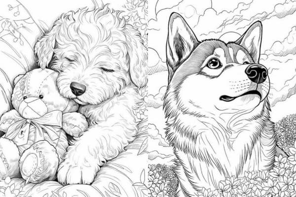 AMAZING Puppies Coloring Pages INSTANT DOWNLOAD cute Dogs Coloring