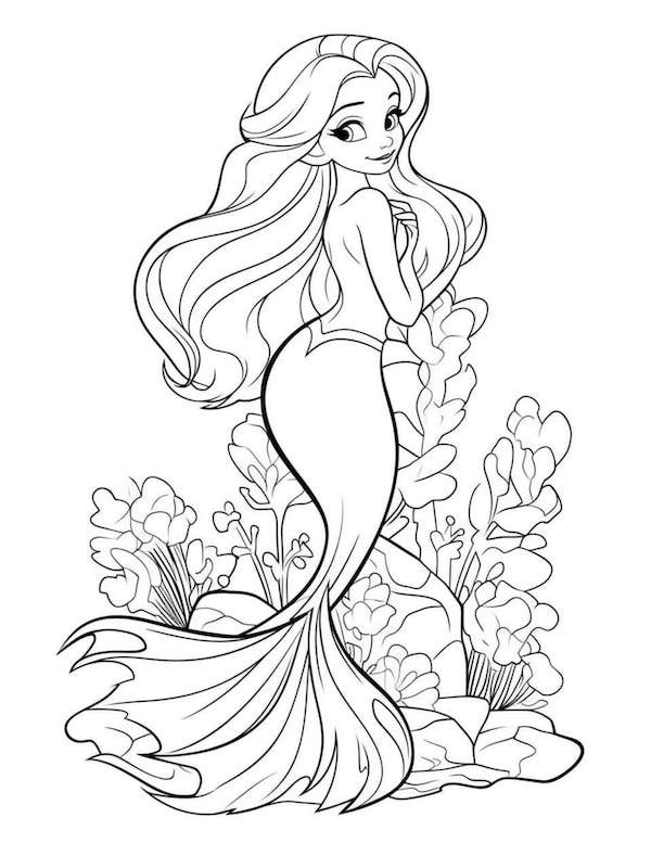 Easy to color the Little Mermaid coloring page