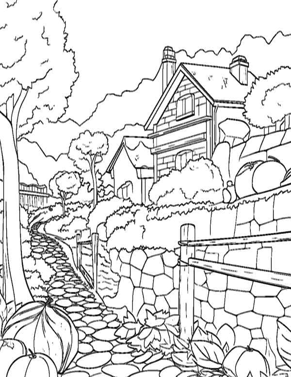 Fall countryside coloring page