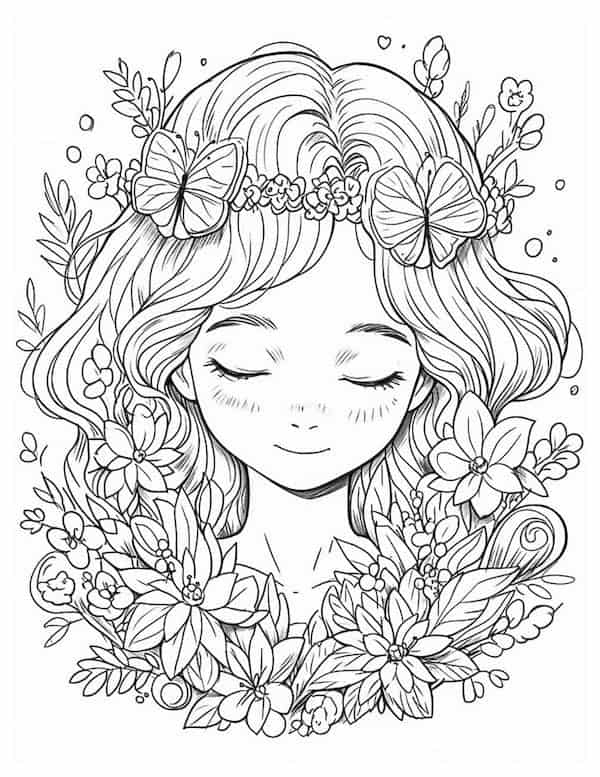 Fall fairy Thanksgiving coloring page