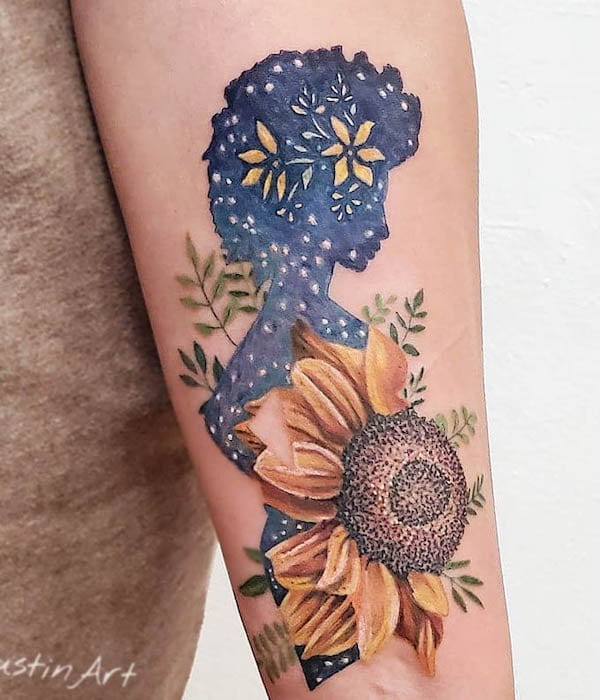 Feminine sunflower tattoo by @samdustinart