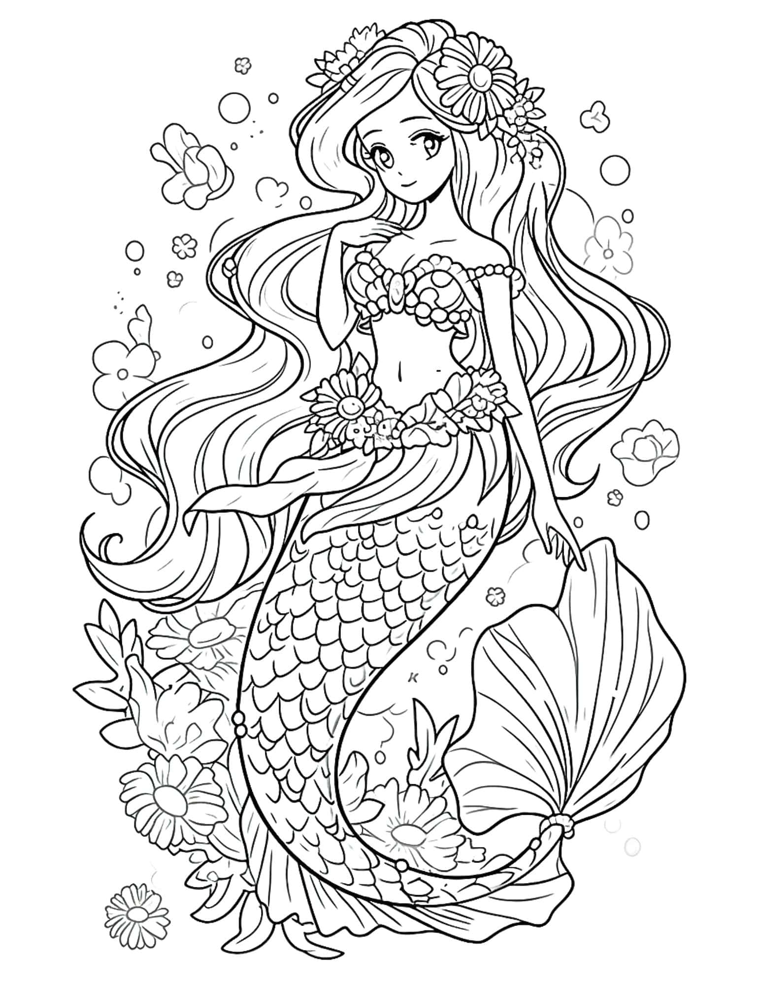 Mermaid Coloring Book, 25 Printable Beautiful Mermaid Coloring Pages For  Kids