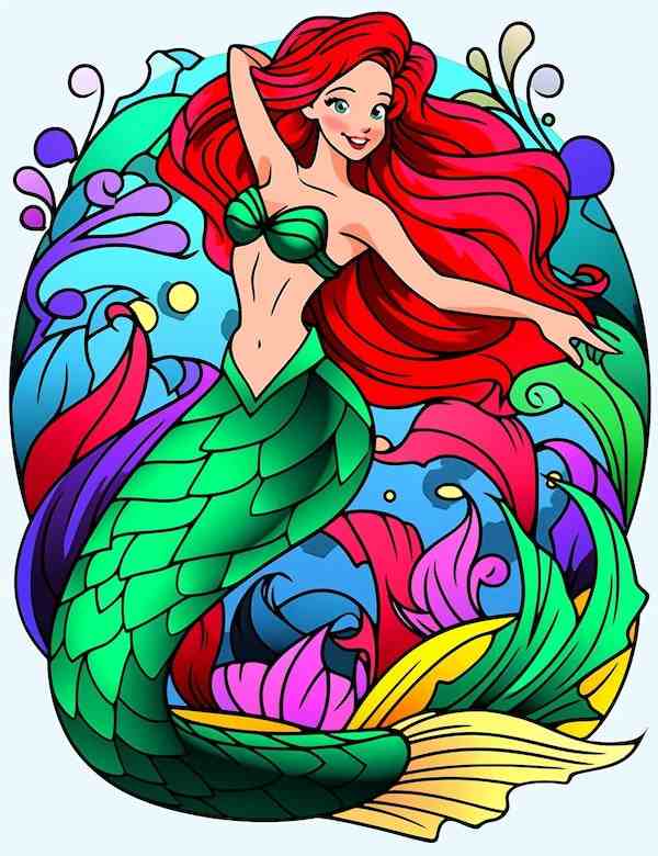 Free printable mermaid coloring page colored