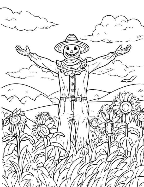 Happy Scarecrow Thanksgiving coloring page