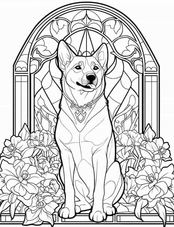 Majestic dog with stained glass background