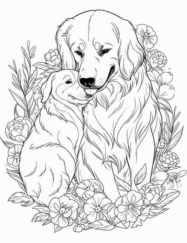 Mama and baby dog coloring page