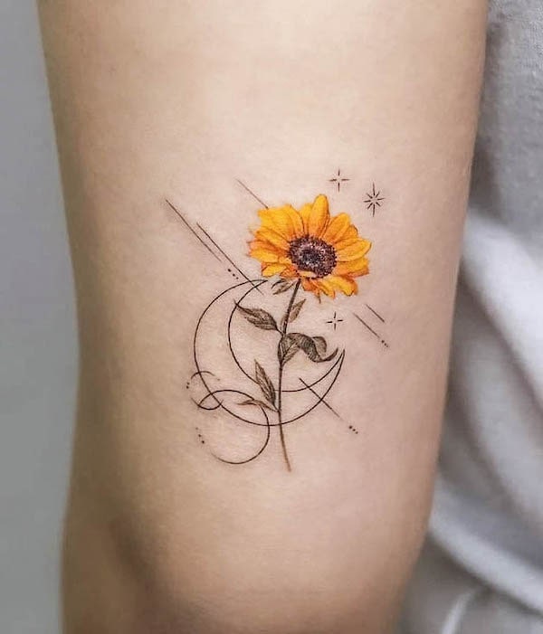 Moon and sunflower tattoo by @sunflower.lover