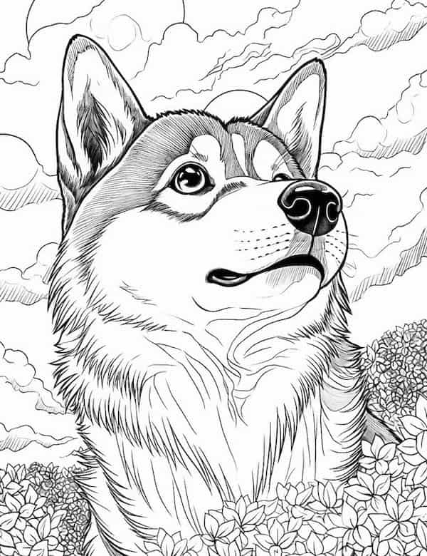Realistic Husky coloring page for adult