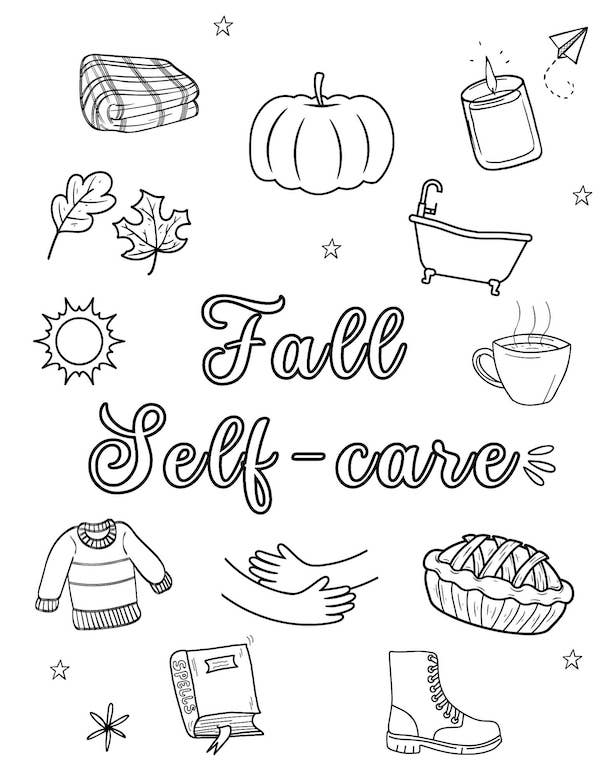 Self care ideas for fall coloring page