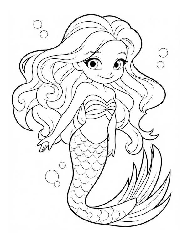 Simple and cute barbie mermaid coloring page for kids