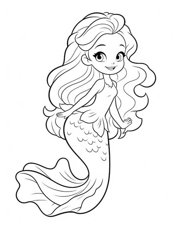 Simple and cute barbie mermaid coloring page