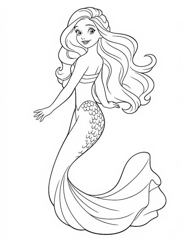 Simple mermaid coloring page