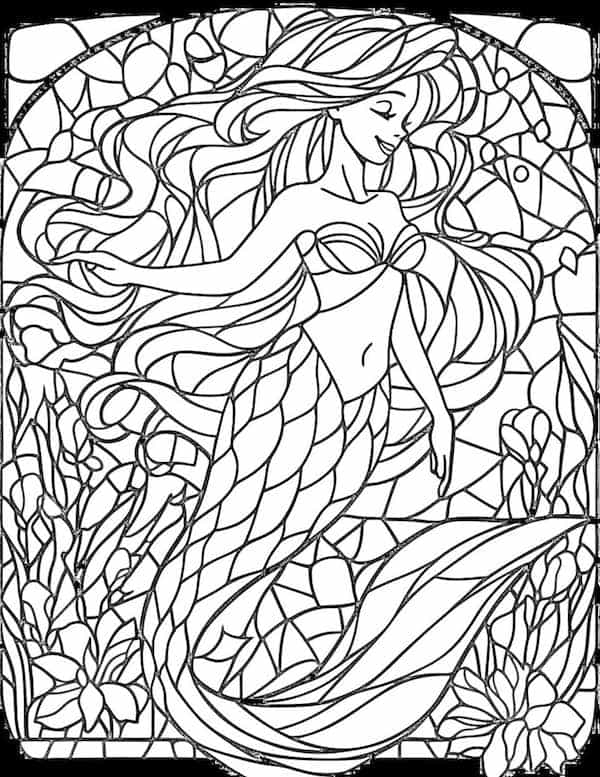 Stained glass mermaid coloring page