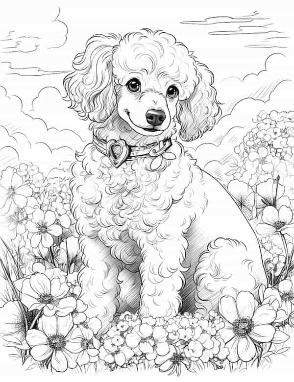 Super cute poodle in the garden