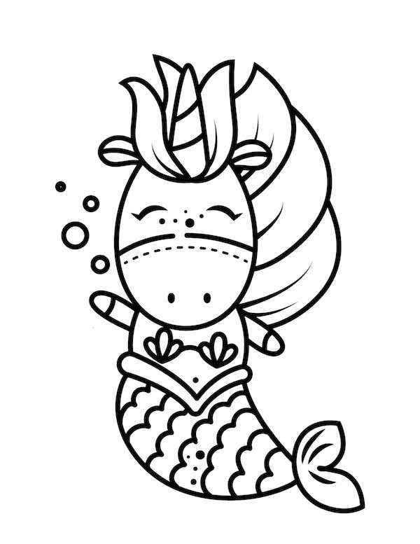Super simple Unicorn mermaid coloring page for kids