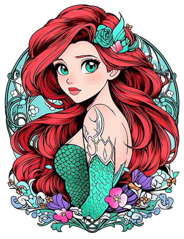 The Little Mermaid coloring page for adults colored
