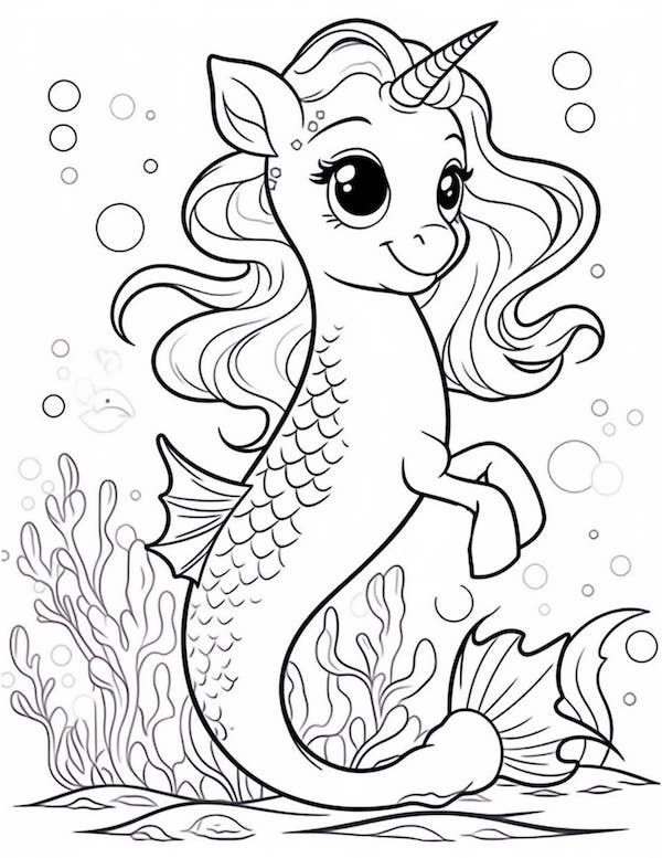 Unicorn mermaid coloring page for kids