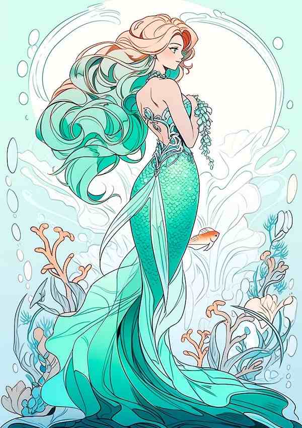 Whimsical mermaid coloring page for adults colored