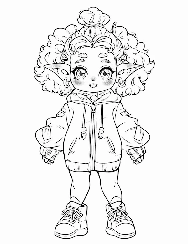 Adorable little elf coloring page