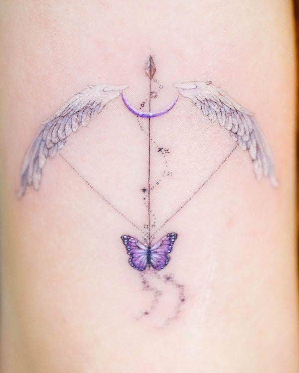 Angel wing and arrow tattoo by @h_appytattoo