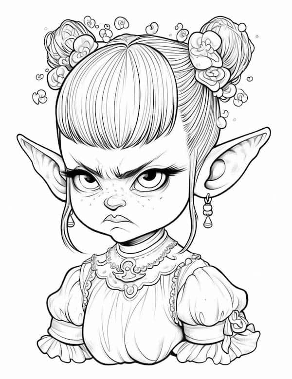 Angry baby elf coloring page