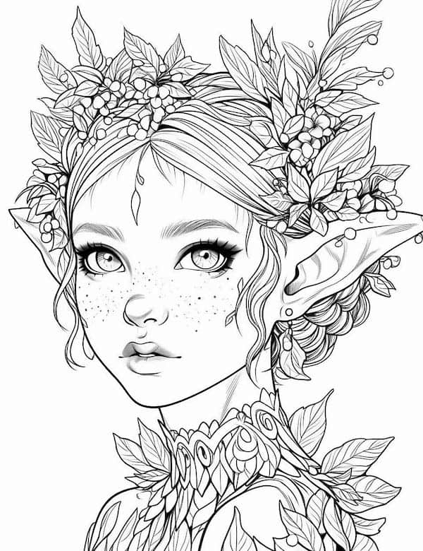 Autumn elf coloring page