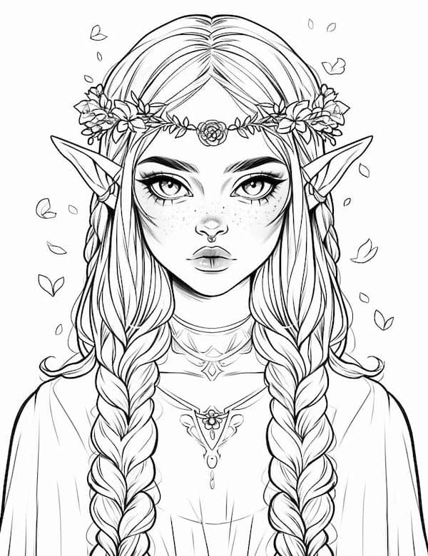Beautiful elf coloring page