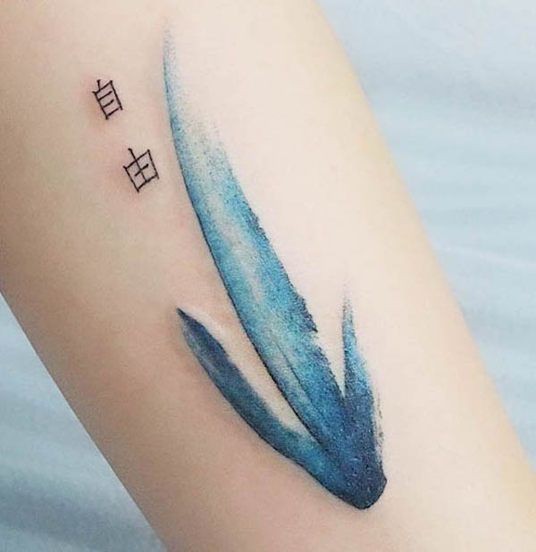 Blue arrow stroke tattoo by @wishtatt