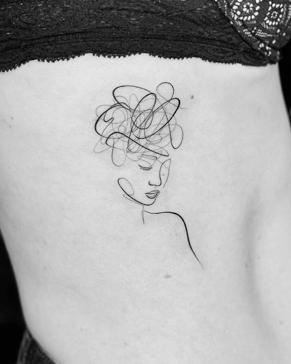 Brain fog - one-line tattoo by @phouphou.ink