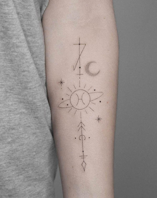 Cancer zodiac sign arrow tattoo by @lego_tattoo