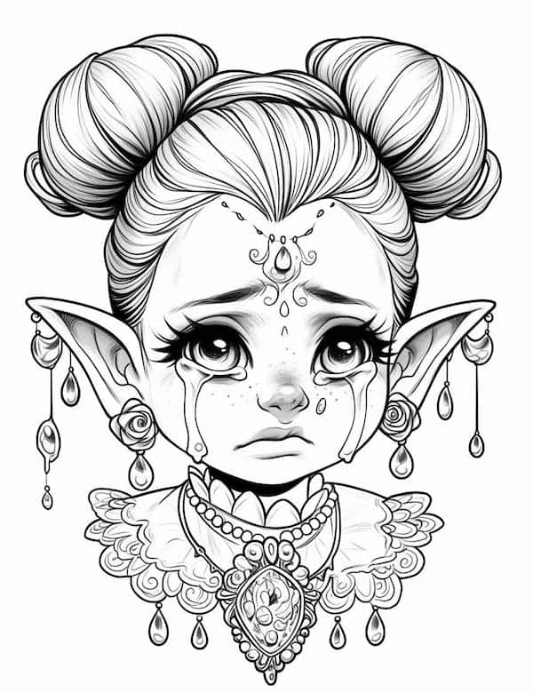 Crying baby elf coloring page