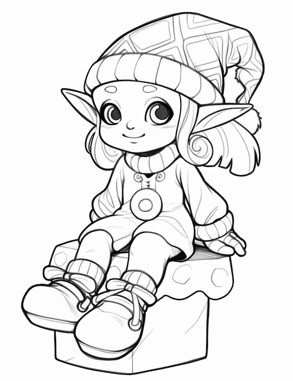 Cute Christmas elf coloring page