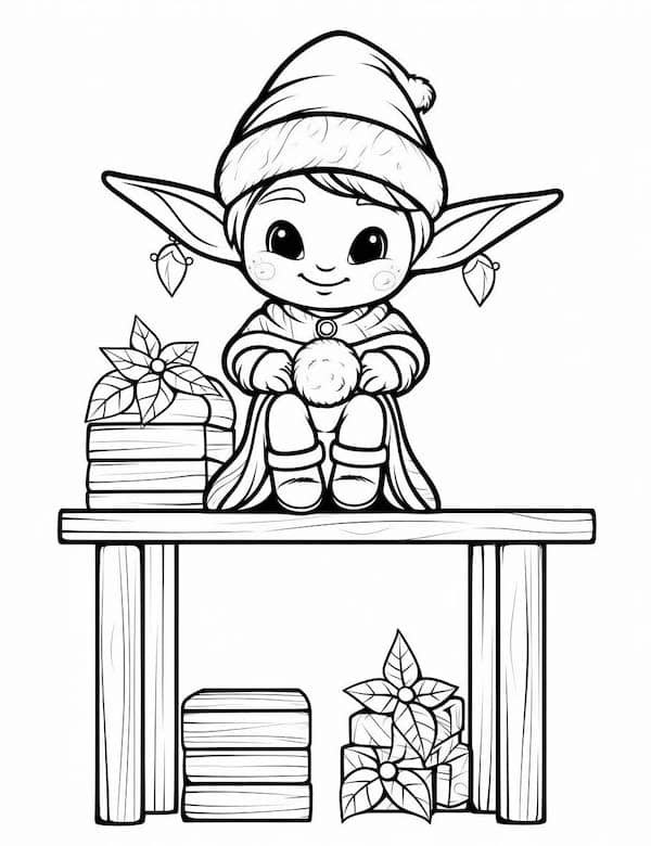 Cute elf on the shelf coloring page
