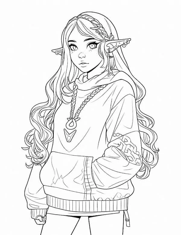 Elf in hoodie coloring page